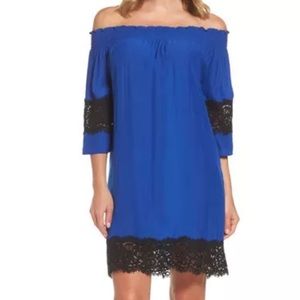 Felicity and Coco Blue OTS Dress Blk Lace Sz Lrg